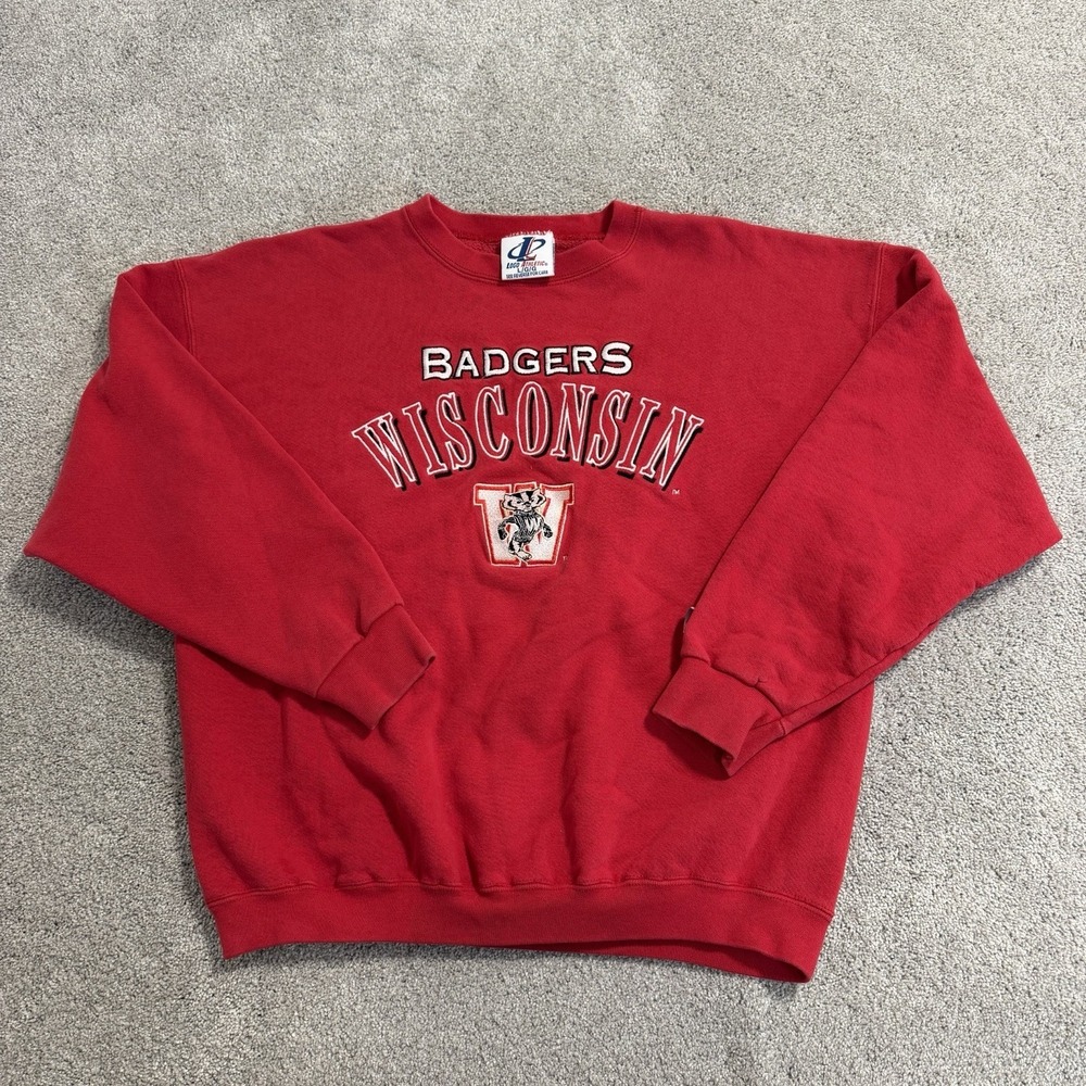 Vintage Logo Athletic Wisconsin Badgers Sweatshirt Mens L Red Crewneck Pullover